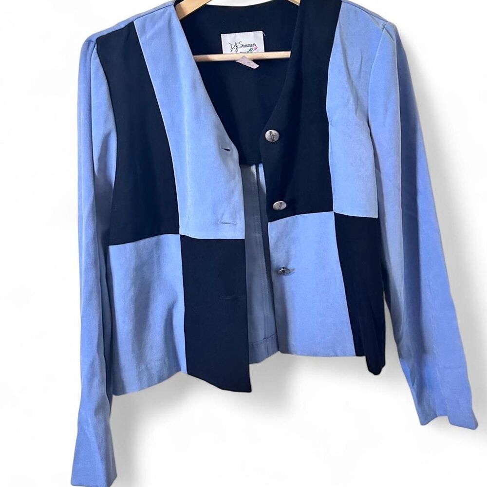 Colorblock Cropped Blazer Blue & Black | Vintage 90s Jacket Avant - Garde
